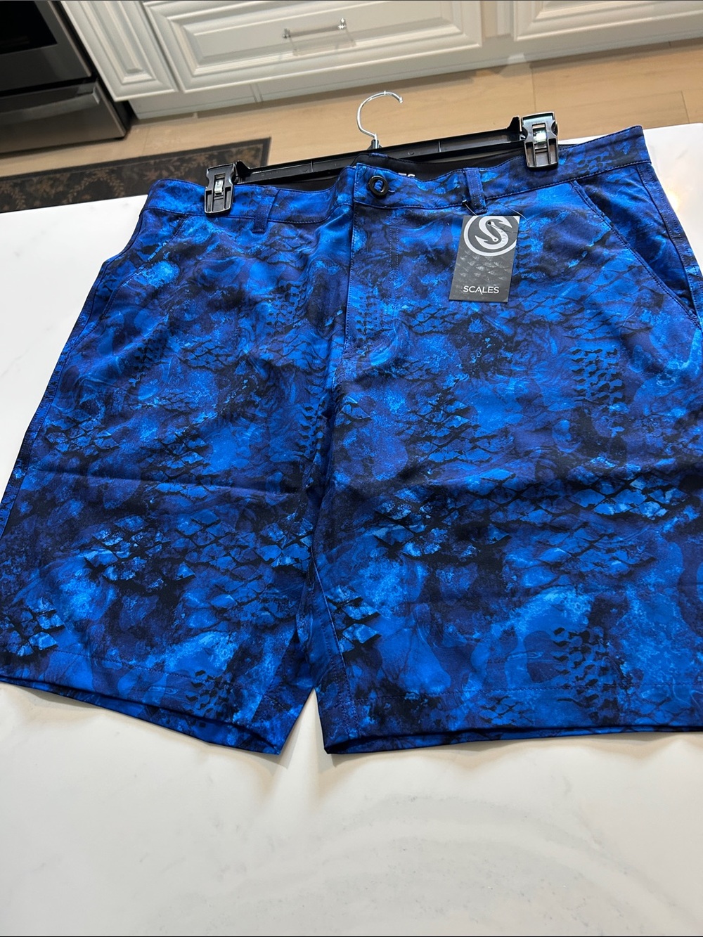 SCALES Men's Blue & Black Patterned Hybrid Shorts